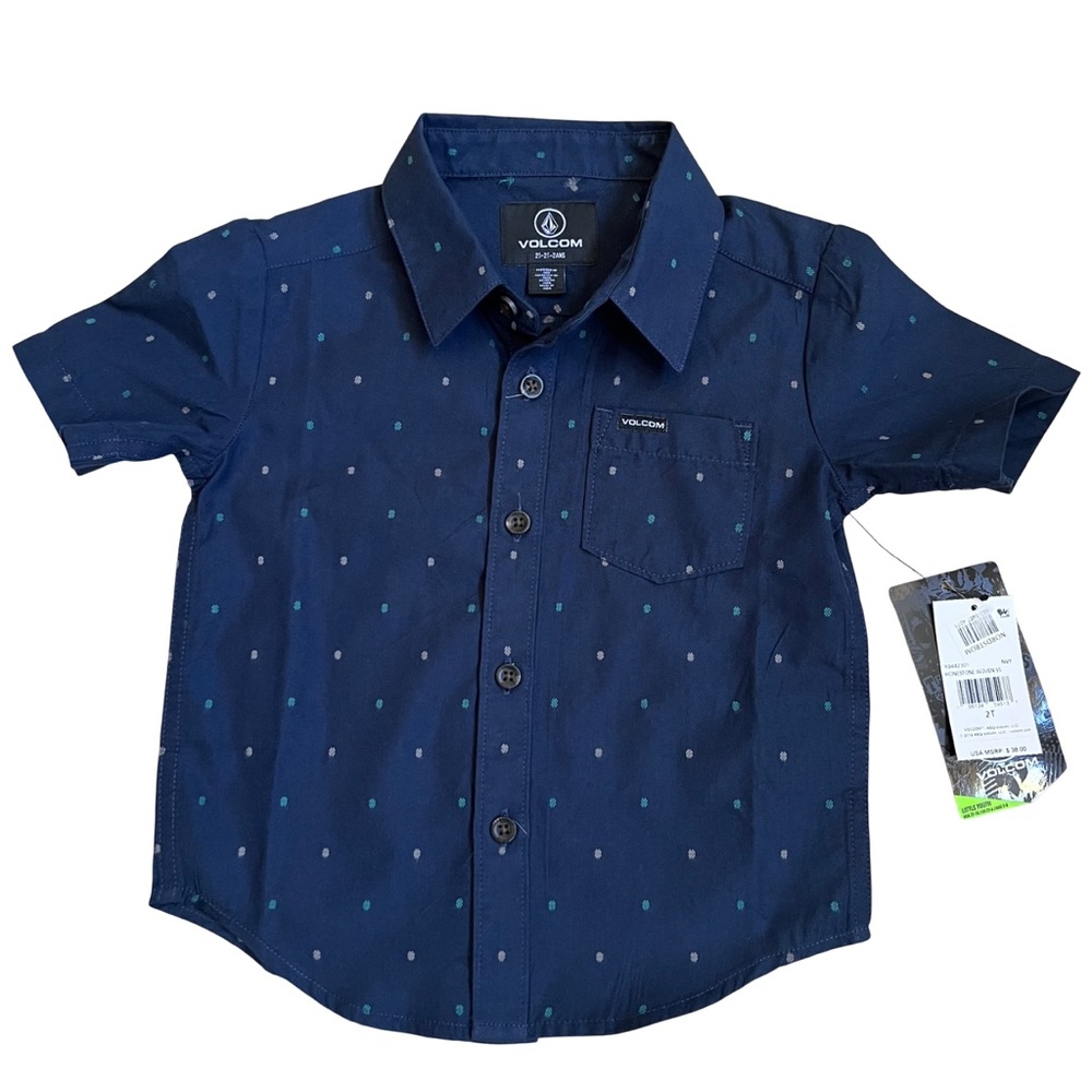 Volcom Blue Button Down Shirt with Playful Pattern